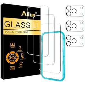 Ailun 3 Pack Screen Protector for iPhone 17 Pro [6.3 inch] + 3 Pack Camera Lens Protector with Installation Frame, Sensor Protection, Dynamic Island Compatible, Case Friendly Tempered Glass Film