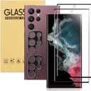[2+2Pack] Galaxy S22 Ultra Screen Protector Tempered Glass + Camera Lens [9H Hardness][Compatible Fingerprint] 3D Curved HD Clear Glass Film For Samsung Galaxy S22 Ultra Screen Protector (6.8")