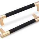 5 Pack Knurled Cabinet Pulls 3 Inch (76mm) Hole Center Kitchen Cabinet Handles Polished Gold & Matte Black for Drawer Dresser, Cupboard and Wardrobe Aluminum Hardware KL-MB76-5