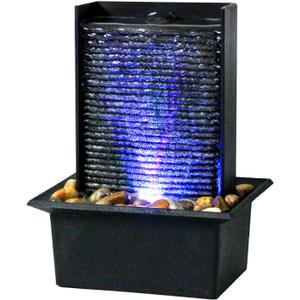 Small Indoor Relaxation Tabletop Fountain, Zen Meditation Waterfall Feature with Color LED Light & Natural Rocks, 4 Level Desk Waterfall for Home Office Bedroom Living Room Decoration (Style 2)