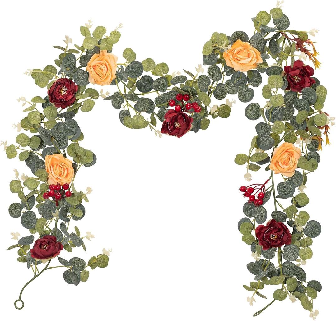 CQURE 2Pack Eucalyptus Garland,Artificial Eucalyptus Leaves Table Greenery Garland Wreath Vines for Wedding Party Table Bedroom Wall Decor