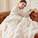 IFNOW Cozy Faux Rabbit Fur Bubble Blanket Queen Size,Cream,90"x90", 9090
