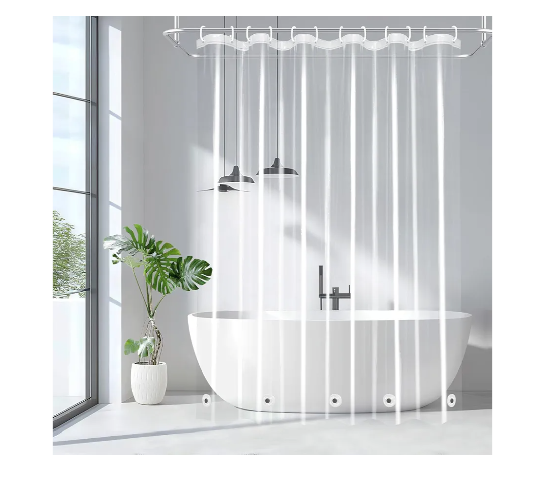 EurCross 9G Clear Shower Curtain Liner 72 x 78 inches Long with 5 Magnet Weights, Heavy Duty Weighted Premium PEVA Plastic Shower Curtain Liner with 12 Hooks for Bathroom