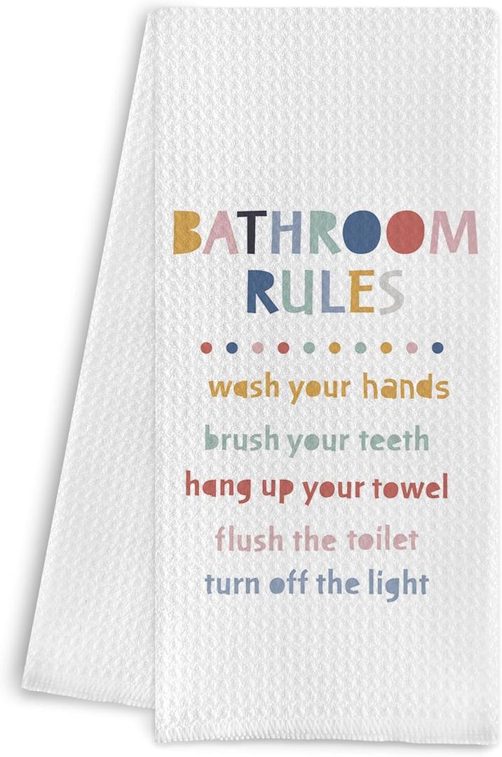 Qpenm Bathroom Rules Decorative Kids Hand Towels, Boho Decor for Toddler Boys Girls, 16x24 Inch