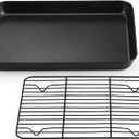 P&P CHEF Baking Oven Sheet Pan with Rack for Cookie, Nonstick Oven Tray and Cooling Rack for Baking & Roasting, Easy Clean, Black, 10.4 x 8 Inch