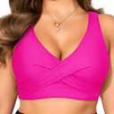 Women Plus Size Bikini Top - Hot Pink Twist Front Swimsuit Top Push Up Full Coverage Bathing Suit 2025 Swim Bra for Large Bust 22W