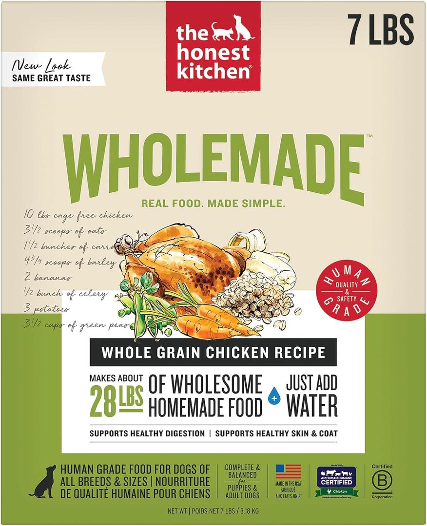 The Honest Kitchen Human Grade Wholemade Dehydrated Whole Grain Dog Food - Complete & Balanced Meal or Topper - Chicken 7 lb Box (7 Pound (Pack of 1))