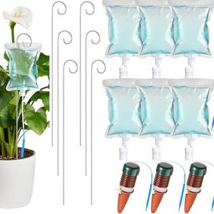 Norme Automatic Potted Plant Drip Irrigation Kit - 500ml Drip Water Bag with Support Rods & Self Watering Spikes - Slow Release, Iron & Plastic Material - 15 Pieces