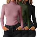 Ficerd Only2 Pack Women's Ribbed Thermal Turtleneck Tops Long Sleeve Stretch Shirts Knitted Fitted Lightweight Base Layer Small