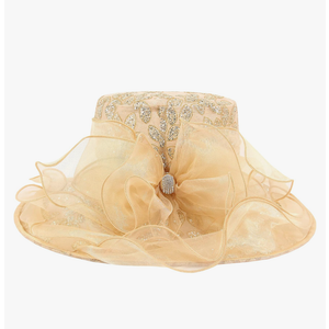 Women's Church Derby Hat Wide Brim Bow Bucket Hat Wedding Dress Hat Fascinator Bridal Tea Party Hat
