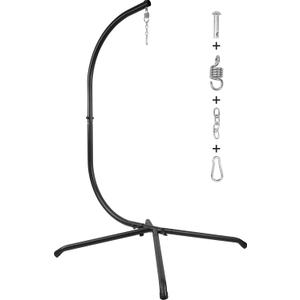 Elevon Hammock Chair Stand Only, Hanging Hammock Swing Stand for Outside with Buckle and Spring Hook, 400lb Capacity Heavy Duty Steel C-Stand with Stable Base for Egg Chair Outdoor Indoor (Black)