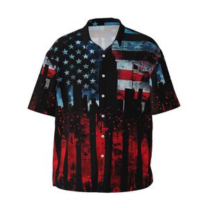 COTAIL Men's Tropical Hawaiian Beach Shirt, Short Sleeve Shirts for Men, Quick-Dry Button Up Shirt for Party, Summer, Vacation, Casual Wear (Medium, American Flag) (M)