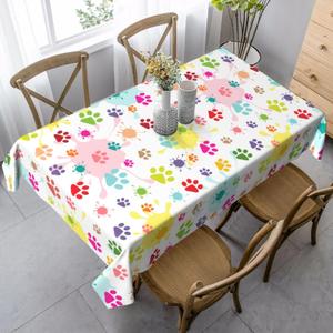 Paw Print Tablecloth Rectangle Table Cloth Washable Table Cover for Decoration Kitchen Birthday Party Room 60x90 Inch