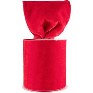 Velvet Wired Edge Ribbon, 4 Inch Width, Christmas Gift Wrapping Ribbon, Waterproof for Wreath DIY Crafts (Red, 20 Yards)