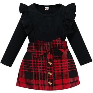 AMAWMW Toddler Baby Girl Fall Winter Clothes Long Sleeve Ruffle Shirt Corduroy Mini Skirt Infant Girl A-line Dress.140