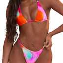 Verdusa Women's 2 Piece Tie Dye Colorful Halter Triangle Bikini Sets Backless Tied Swimsuit (Medium, Multicolor)