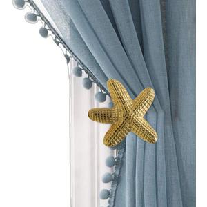 The Metal Magician Metal Nautical Starfish Curtain Holdback & Curtain Holder for Home, Bedroom & Office (Starfish Gold, Set of 2)