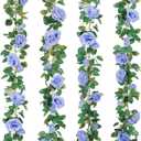 TELDRASSIL 4Pcs(26 FT) Artificial Rose Vine Fake Flower Garland Fake Silk Rose Hanging Vine for Wedding Party Background Arch Garden Background Decoration (Blue)