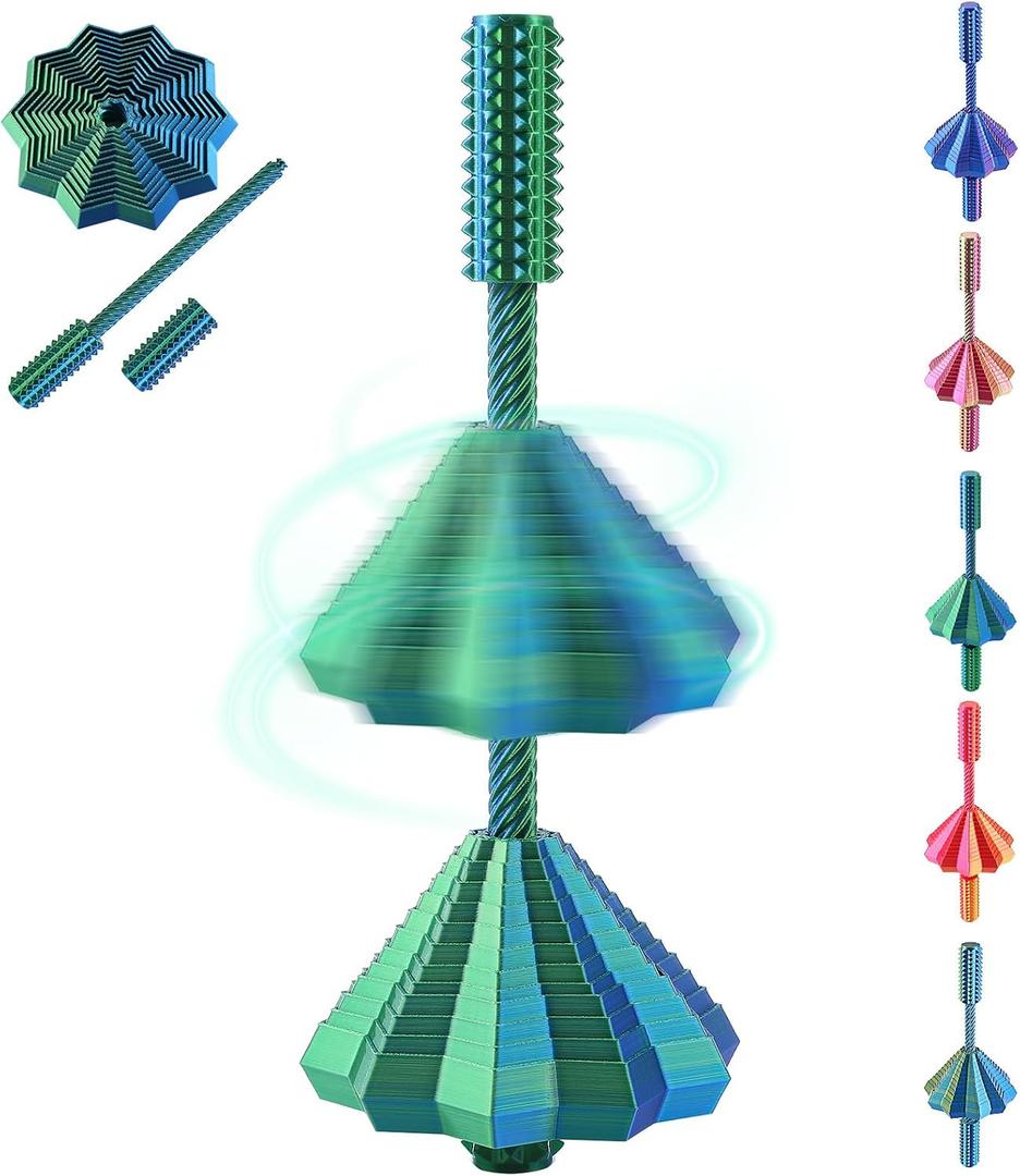 Fidget Star Dual Motion 3D Printed Fidget Toy with Auditory Feedback and Color Changing Spiral, One Hand Spin Two Hand Coordination Slide and Spin Sensory Toy for Adults Office ADHD Focus(Blue-Green)