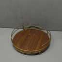 CVHOMEDECO. Decorative Tray with Golden Handle Round Wood Serving Tray with Metal Handles for Breakfast in Bed, Lunch, Dinner, Appetizers, Kitchen, Ottoman, Coffee Table, BBQ and Party