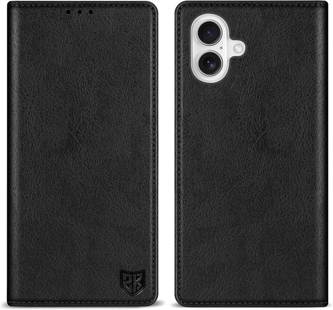 ZZXX for iPhone 16 Wallet Case with [RFID Blocking] Card Slot Stand Strong Magnetic Leather Flip Fold Protective Phone Case for iPhone 16 Case Wallet(Black-6.1 inch)