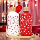 FYSUIMU 1 Pcs Valentine's Day Soap Dispenser Glass Soap Dispenser with Pump Red White Heart Refillable Liquid Container for Hands Dishes Party Home Kitchen Bathroom Decor