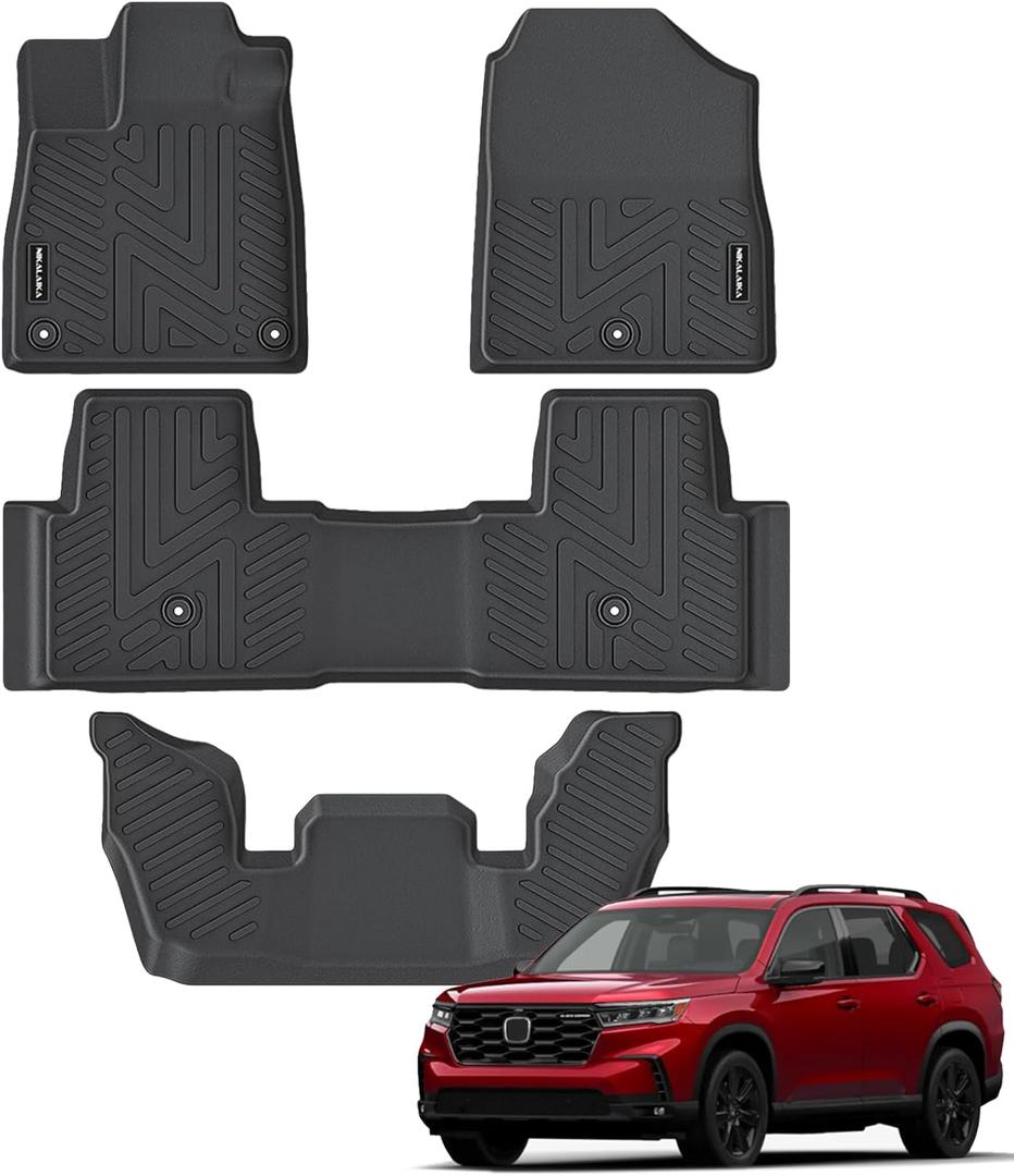 Floor Mats for Honda Pilot 2023 2024 2025 2026 All Weather Protection TPE Rubber Floor Liners for 2023-2026 Honda Pilot Accessories, Odorless Anti-Slip, 1st, 2nd & 3rd Row, Black