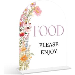 Food Please Enjoy Sign - Wildflower Baby Shower Sign, 1 Pack Arch Acrylic Sign with Stand, Gender Reveal Party Table Decor, Floral Baby Shower Supplies (SE46)