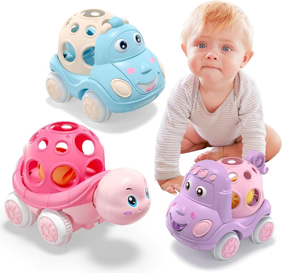 Toddler Girl Toy Car, Baby Girls Pink Cars for Toddlers Gift Ideas, Little Wind Up Play Push and Pull Back Truck, Small Soft Rattle for Babies Birthday, Valentines Day Gifts