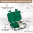BABHAMNESS Stainless Steel Bento Box Kids, 3 Compartments Leak Proof Metal Bento Lunch Box, 304 Stainless Steel Bento Lunch Containers for School and Office, Dishwasher Safe, BPA-Free-Green