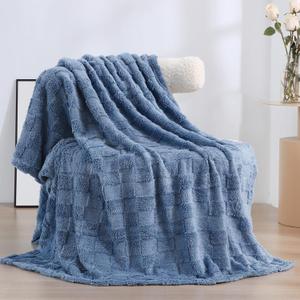Dusty Blue Fleece Throw Blanket 50x60 for Couch Sofa Bed,Super Soft Cozy Plush Microfiber Flannel Blanket with 3D Checkered Design Lightweight for Adults,Woman,Girls