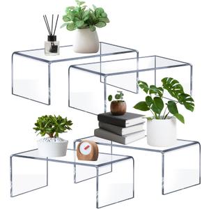 Large Acrylic Risers 4 Pcs - 5mm Thick Clear Display Risers (12.4 x 5 x 5) for Perfume Organizer, Collectibles, Figures, Jewelry & Retail Showcase