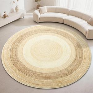 Carvapet Faux Jute Round Rug 8ft, Jute-Like Pattern Design Washable Low Pile Circle Carpet with Non Slip Rubber Backing, Foldable Stain Resistant Area Rug for Living Room Bedroom Office (Cocoa)