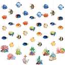 45 Pcs Tropical Hanging Fish Decorations Under The Sea Party Banners Ocean Themed Party Supplies Fish Ceiling Hanging Swirl Hawaiian Luau Decor Tropical Paper Cutouts for Birthday Favor