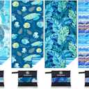 4 Pack Microfiber Lightweight Beach Towel Sand Free Quick Dry Absorbent Thin Compact Towels for Swimming Pool Camping Beach Accessories Large Easy Pack Travel Things for Vacation Essentials Gift (32x71 inch, 4 Pack Blue Multi Comb)
