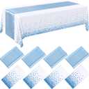 Breling 8 Pack Winter Baby Blue and White Disposable Plastic Tablecloths and Satin Table Runner Set, 54 x 108 Inch Tablecloth, 12 x 108 Inch Table Runners for Wedding Birthday Baby Shower New Year