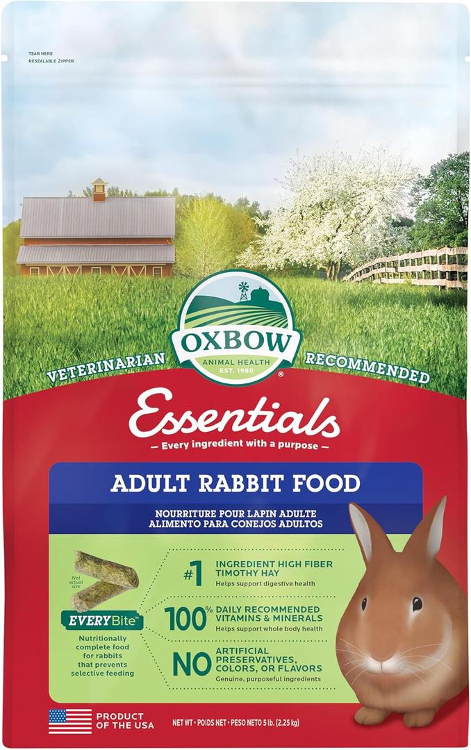 2 x Oxbow Essentials Rabbit Food, Adult Rabbit, Made with Oxbow Timothy Hay, Pet Pellets with Vitamins & Minerals, Small Animal Pet Products, Bunny Supplies, Made in USA, Bunny Food, 5 lb (EXP 05/22/28)
