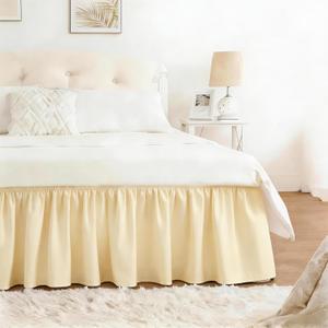 RIMELA Cream Yellow Bed Skirt King Size 18 Inch Drop, Wrap Around Elastic Bedskirt, Dust Ruffle for Adjustable Bed Base Machine Washable Easy to Install Bed Skirts