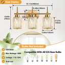 Modern Crystal Bathroom Vanity Light, 3-Light Brushed Gold Bathroom Light Fixtures with Clear Shades, Vanity Lighting Fixtures Over Mirror (Exclude Bulb)