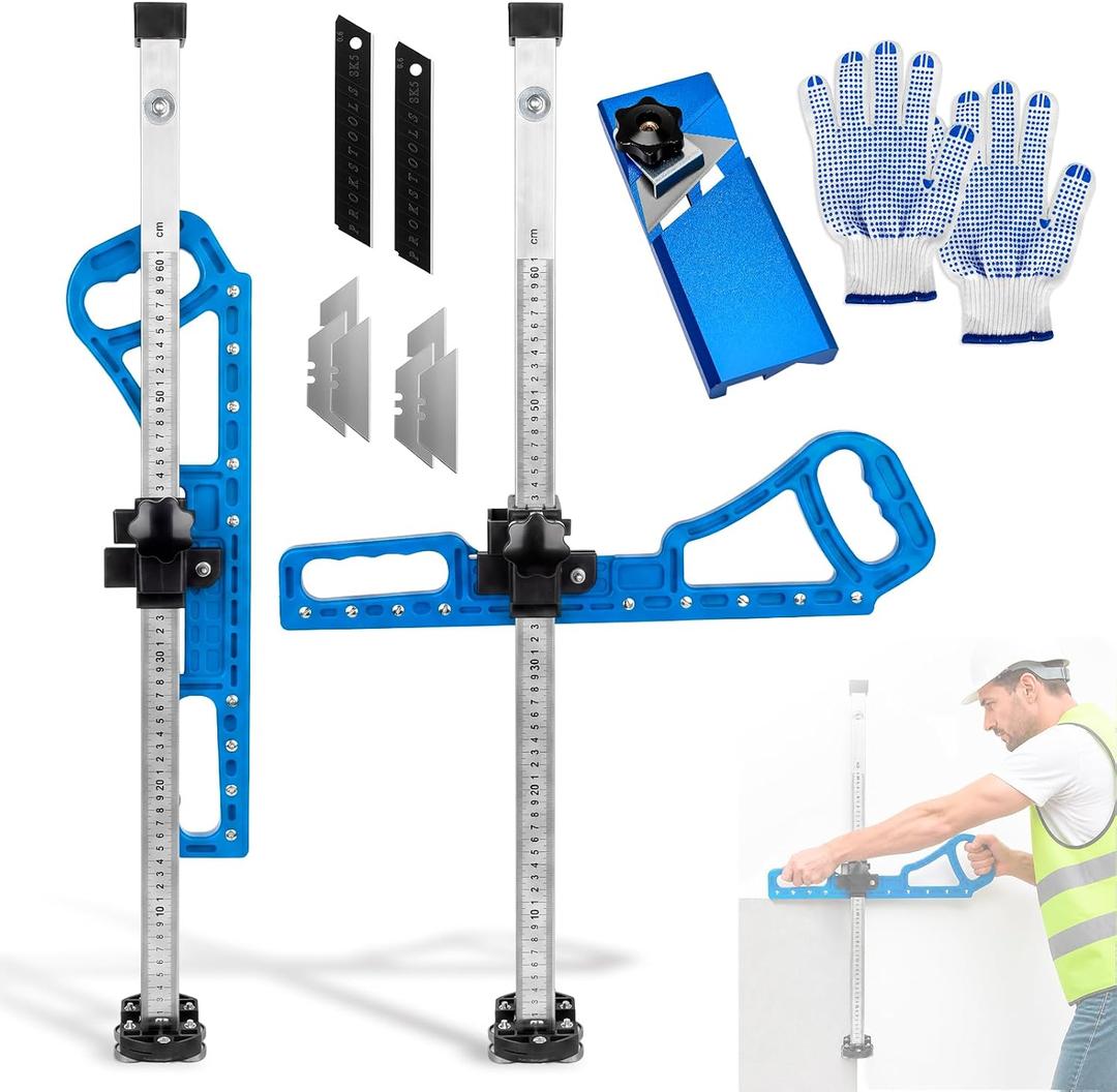 Foldable Drywall Cutting Tool, 1-60cm Adjustable Sheetrock Cutter
Dual-scale cutter fits 1/4"-5/8" gypsum board; includes built-in scraper, plasterboard edge bander, utility blades & gloves