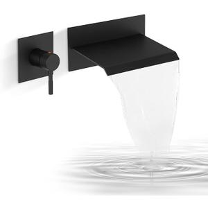 BATHLAVISH Waterfall Bathtub Faucet Wall Mount Single Handle Bath Tub Faucet with Rough in Valve High Flow Waterfall Tub Spout Mixer Tap Lavatory with Tabletop, Matte Black