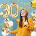 30th Birthday Decoration for Men Women, Sage Green White Gold 30th Birthday Balloons with Happy 30th Birthday Banner Cake Toppers Triangle Flag Number 30 Balloons for 30 Year Old Birthday Decorations