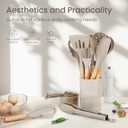 26 Pcs Silicone Cooking Utensils Set with Holder, NCUE BPA Free Kitchen Utensils Set for Cooking, 446F Spatulas Silicone Heat Resistant Wooden Handle Spoon Tongs Non-stick Kitchen Gadgets (Khaki)