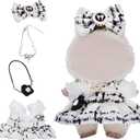 Clothes for labubu Doll(NO Doll),5-Piece Set,Outfits for labubu,17 cm Dolls Clothes and Accessories,Includes Dress,Clothes,Hair Bow,Necklace,Bag(White)