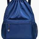 Drawstring Backpack for Women, Waterproof Drawstring Gym Bag for Men, Small Cinch Sack for Basketball, Pull String Sport Bag for Soccer. (Deep Blue)