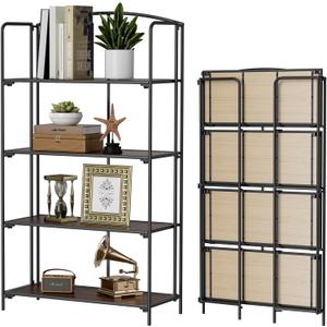 4-Tier Wider Foldable Bookshelf, Black Frame & Walnut Shelves
No-Assembly Collapsible Portable Storage Organizer; Sturdy Walnut Finish Shelves; Ideal for Living Room & Home Office