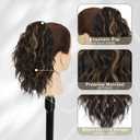 BARSDAR Claw Clip Ponytail Extension - 12 Inch Short Wavy Highlight Ponytail Extensions for Women - Multi Layered Synthetic Clip in Pony Tail Hairpieces Daily Party - Dark Brown with Highlights
