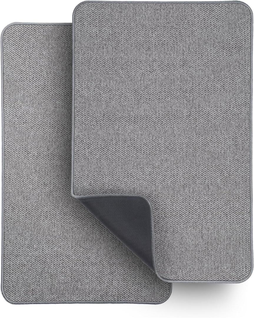 Bosap Bath Mat, Ultra Thin Bathroom Rugs, Rubber Bath Mats for Bathroom, No Slip Bath Rugs, Quick Dry, Machine Washable, Low Pile, Absorbent, Shower Outside, Sink, Home Decor Accessories.Grey,1'5"x2'3" (2 Pack)
