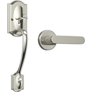 Exterior Door Handles, Front Door Handle, Entry Door Handle Adjustable Bottom, Entrance Door Handle, Lower Half Grip, Reversible Lever for Front Door, Satin Nickel