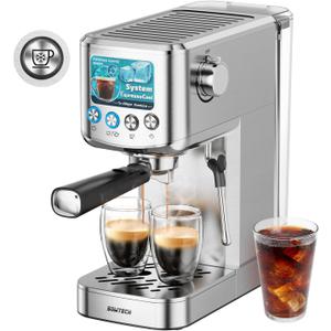 Espresso Machine 20 Bar, Compact Espresso Maker with Milk Frother, Stainless Steel Coffee Machine with 42 oz Water Tank for Cappuccino, Latte&Cold Brew, Home&Office, Silver